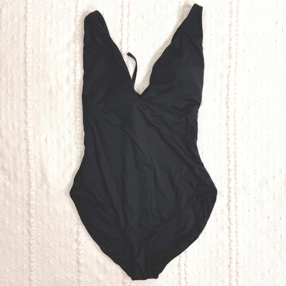 Andie Swim The Elwood Women Black Open Back Lace Up One Piece Swimsuit Size Lrg